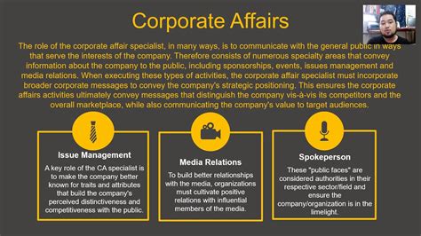 corporate affairs roles and responsibilities.